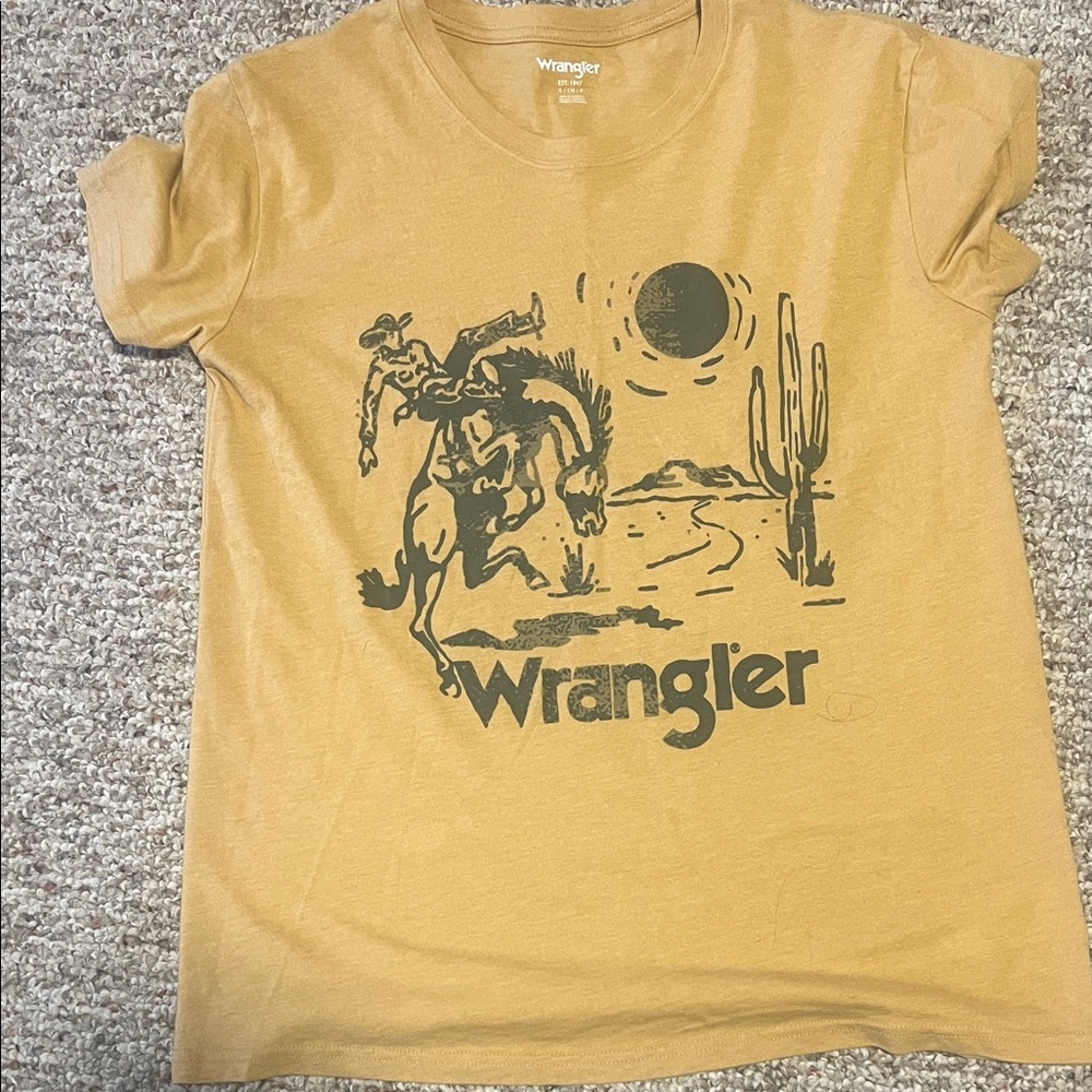 NFR cowgirl ready!!!Wrangler mustard Western Graphic Tee